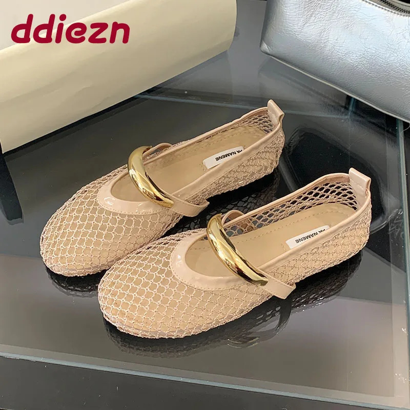 In Summer Spring Female Shallow Ladies Flats Mary Janes Shoes Round Toe Fashion Metal Women Slip On Footwear 250624