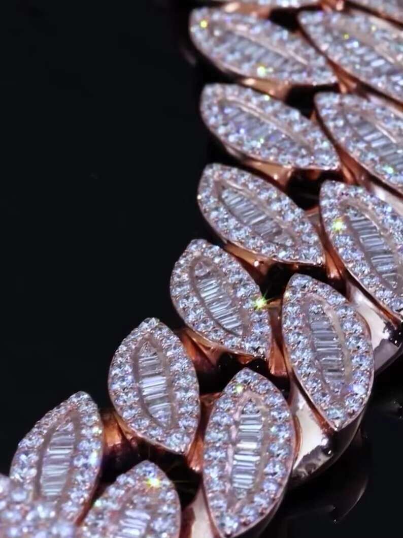 18mm Moissanite Cuban Link Chain Iced Out Necklace with Baguette Round Cut VVS Moissanite Passes Diamond Tester