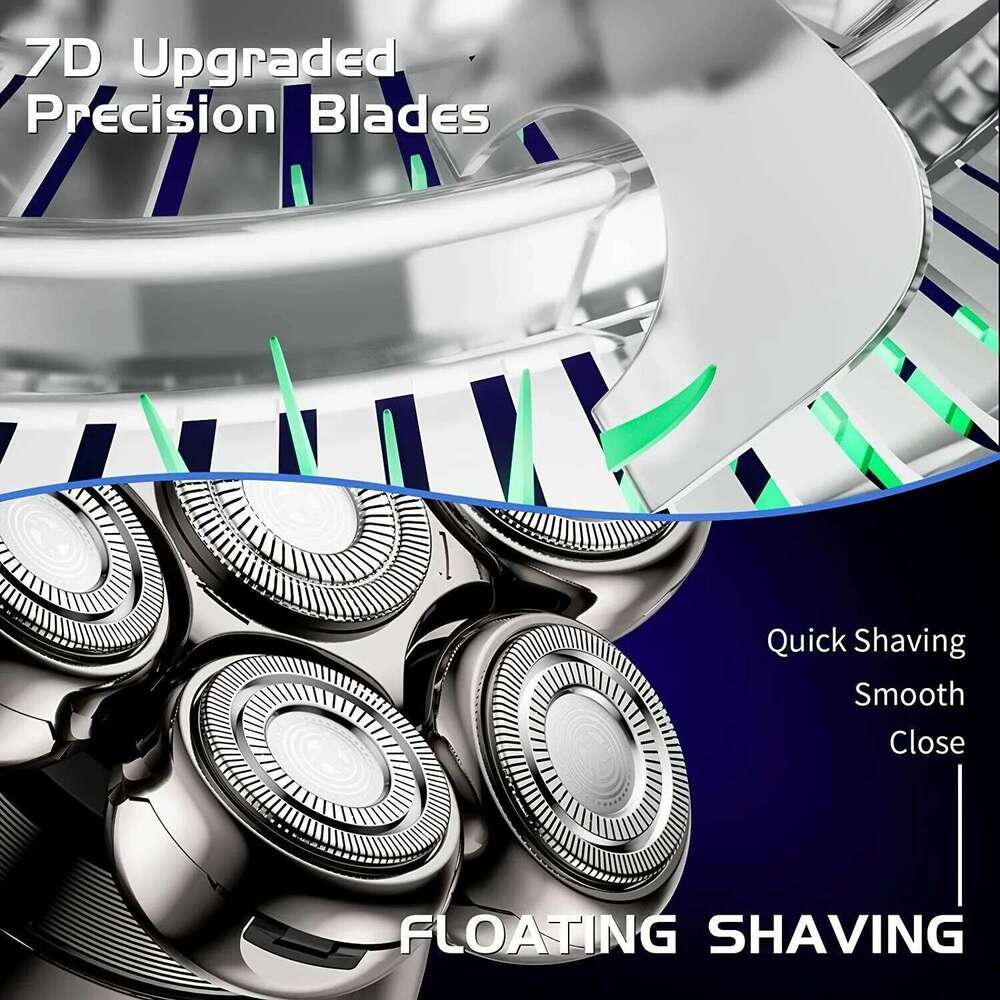 Detachable Head Shavers, LARGNER 5 In 1 Electric Razor Ipx7 Waterproof For Bald Men, Wet Dry LED Display Rechargeable 7D Rotary