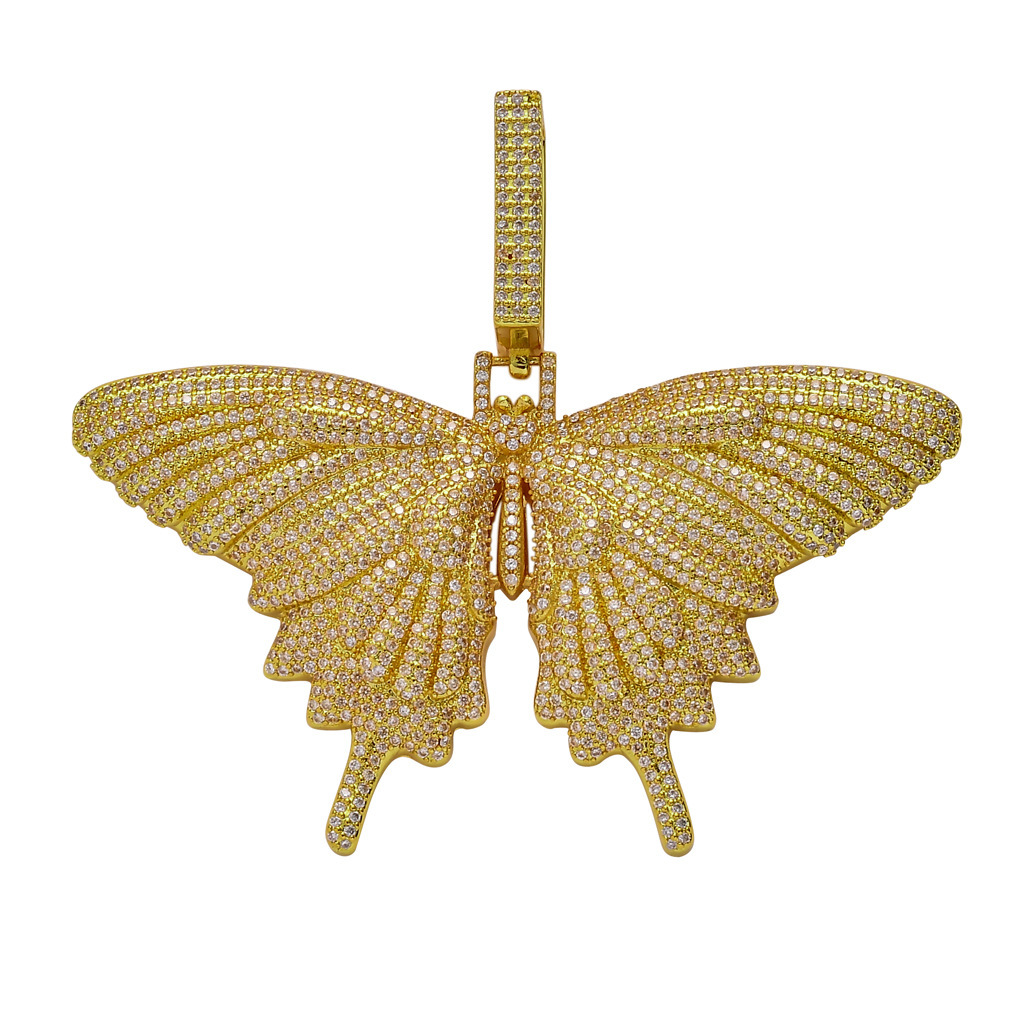 Luxury Moissanite Bling Iced Out Hip Hop Butterfly Pendant Colorful Diamond Studded Personalized Trendy Versatile Necklace Pass the diamond tester