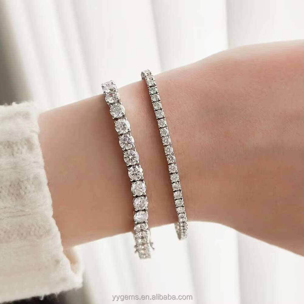 Ready to Ship Small 2mm 3mm S925 Sterling Silver Women Lady HipHop Diamond Bracelet GRA Moissanite Tennis Chain Gift