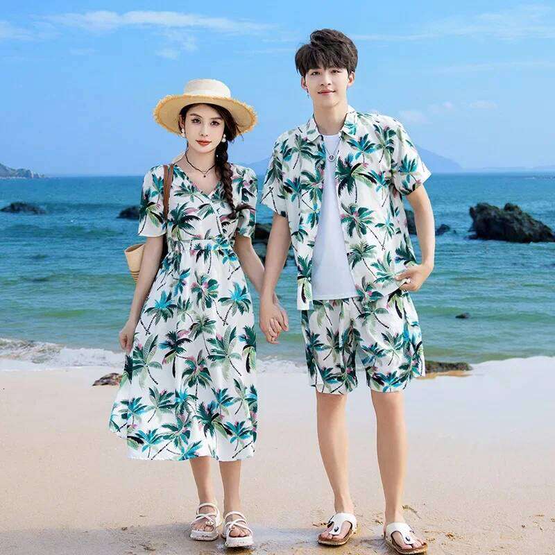 Vacation Couple Look Parent-child Beach Clothes for Sister Brother Family Matching Clothing Mom Daughter Dress Dad Son Outfits