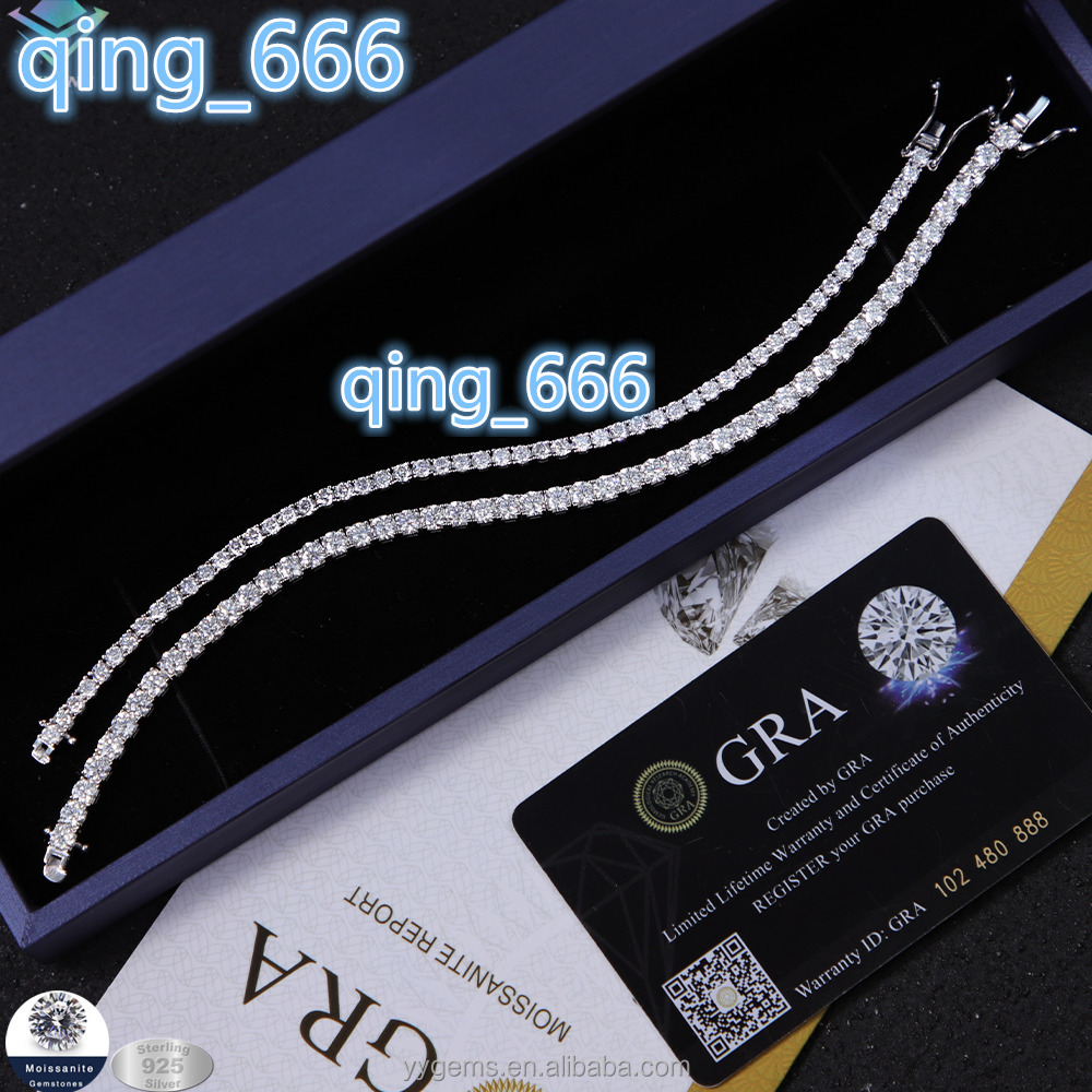 GRA Certificate 3mm 4mm Tennis Bracelet 925 Solid Silver Men Women Hip Hop Bracelet VVS Moissanite Tennis Bracelet in Stock