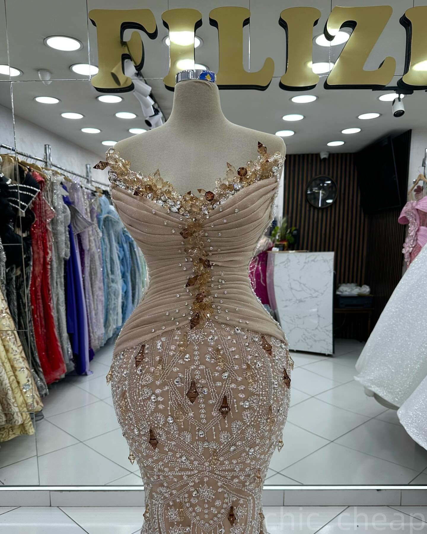 Champagne Mermaid Prom Dresses 2025 Rhinestones Sweetheart Sequined Evening Formal Party Second Birthday Engagement Gowns Plus Size Dress For Special 