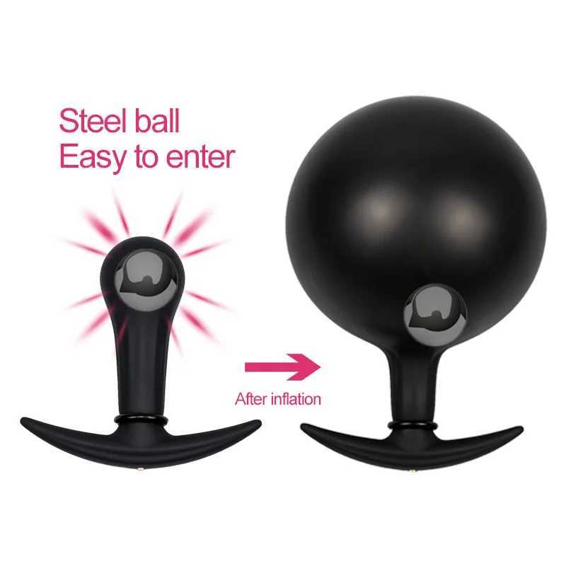 Inflatable Anal Butt Plug with Built-in Steel Ball Woman Anus Vagina Dilator Expander Postate Massager for Erotic Sex Games W250624