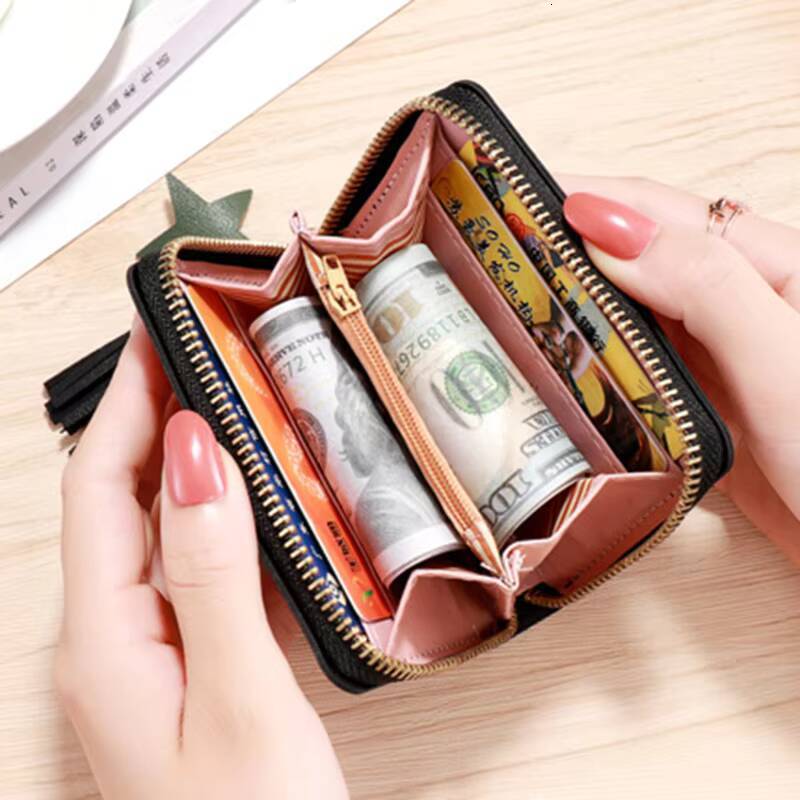 2024 Women Small Ladies Mini Tassel Cute Girl Short Zipper Lovely Pu Leather Coin Purse Female Hand Wallet Cartera ddmynov Y260206