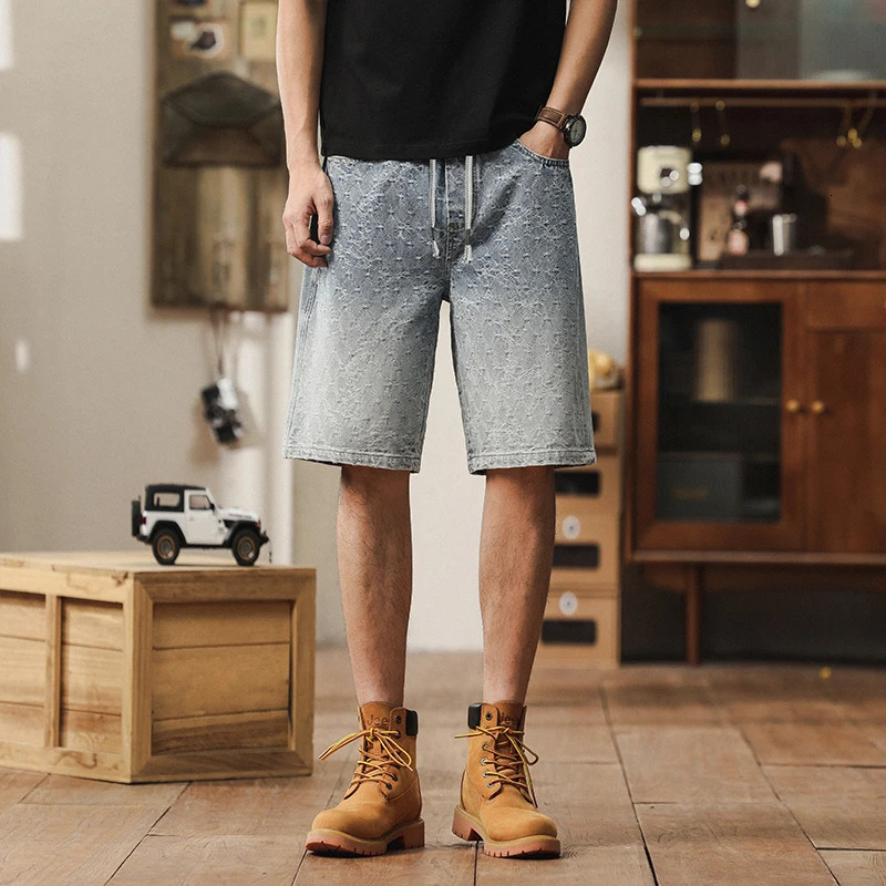 Men er Casual Shorts Male Baggy Streetwear Knee Lenght Denim Short Pants Summer Fashion Daily Wide Leg Short Jeans 250617