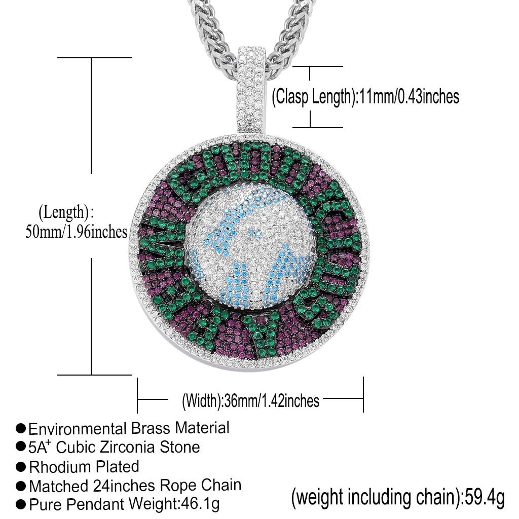 Luxury 3D Rotating Moissanite Iced Out Bling Abstract Globe Hip Hop Men's Trendy Navigation Statement Necklace Pass the diamond tester