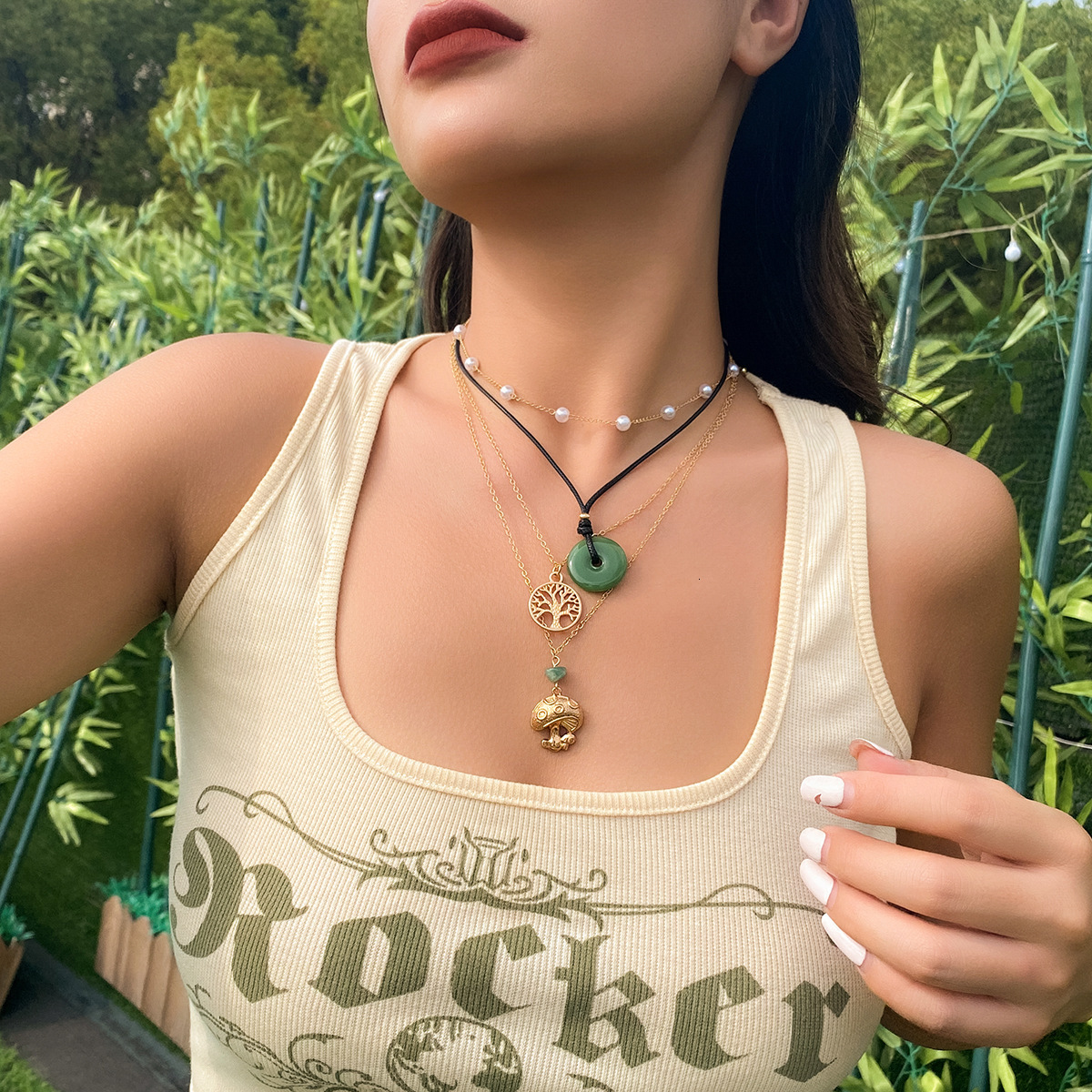 Jewelry Demon Eye Turquoise Pendant Beaded Necklace Women's Wax Thread Choker Clavicle Chain