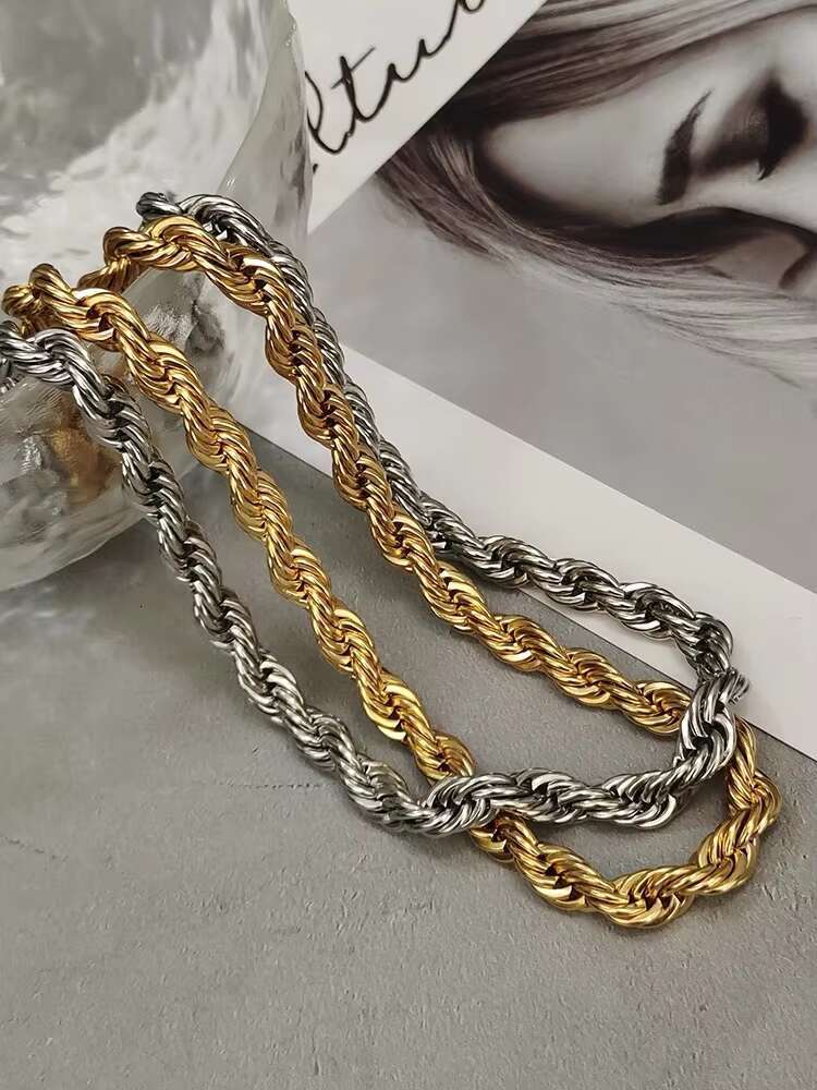 Twisted Chain 1.3-8MM Rope Design Plated 18K Yellow Gold Insert Shining Moissanite Diamond Rope Cuban Link Chain