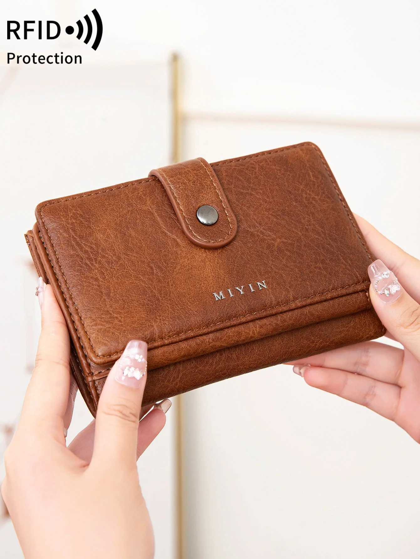 PU leather womens wallet three-fold large capacity short wallet reliable and portable ID card womens card bagXJ250624