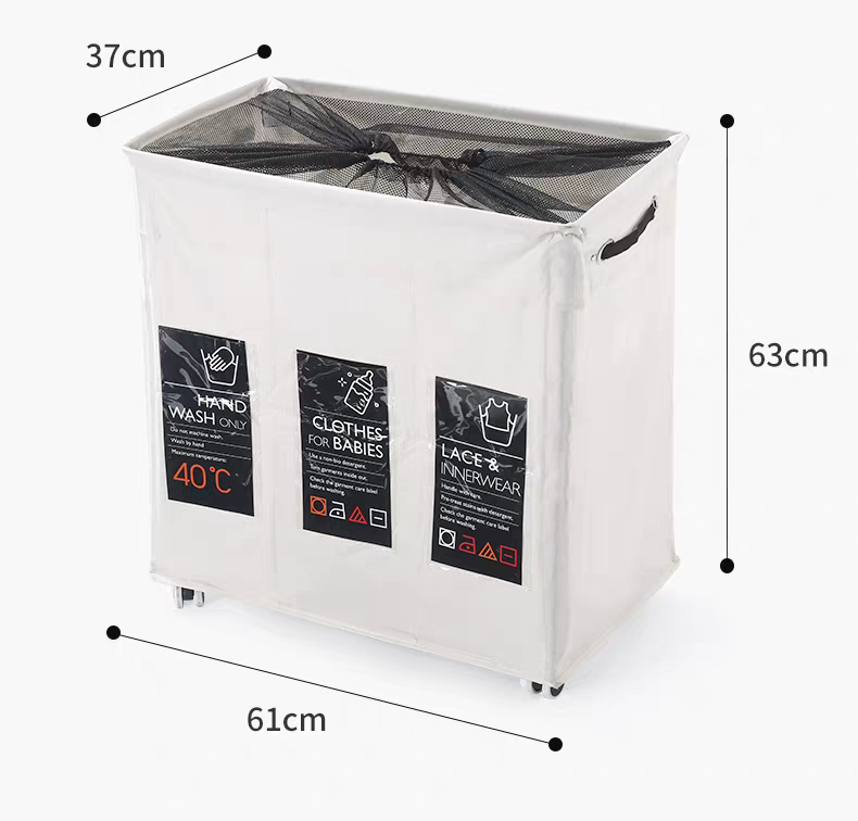 Large capacity foldable dirty clothes basket with wheels and multiple functions