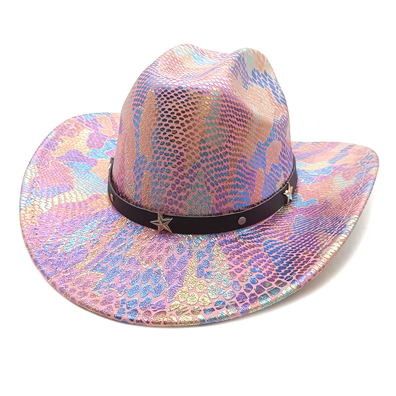 Stage Wear Dance Accessories Western Fantasy Cowboy Hat Women's Halloween Carnival Party Pink Rainbow Big brimmed Shaped Hat Fluorescent Cowboy H