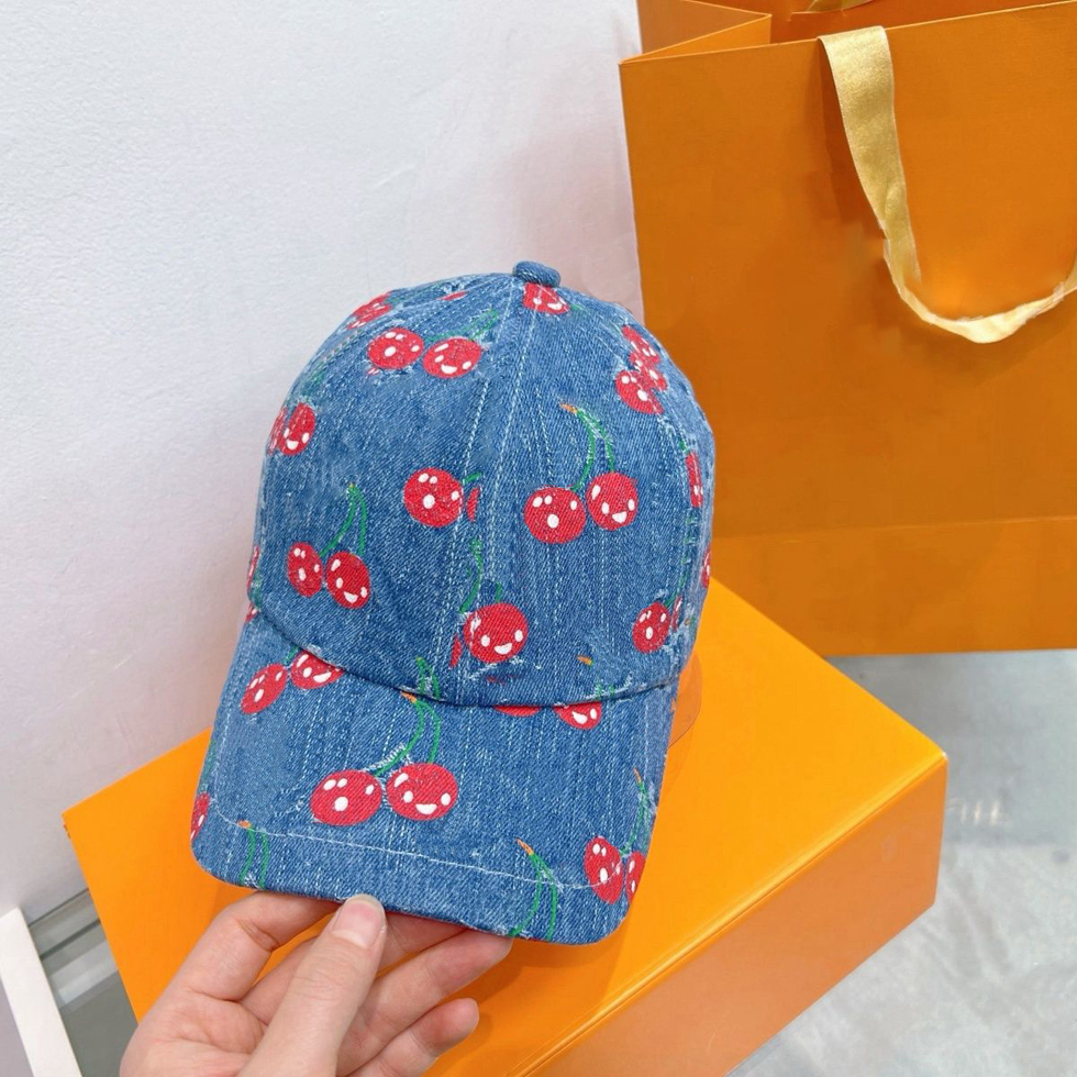 Cowboy Cherry Hat Foldable Hatwide Brim Hats Designer Women Visitor Travel Jeans Bucket Hat Denim Fitted Flanging Bonnet Fisherman Sunhat Cap Sun