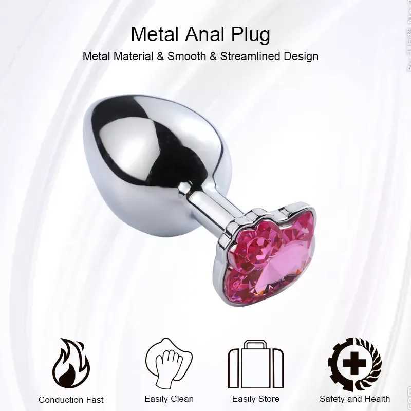 Steel Couples Games Metal Stainless Anal Butt Plug Crystal Hole Kitty Cat Face Bead Masturbator Sex Toys for Men/Women W250624