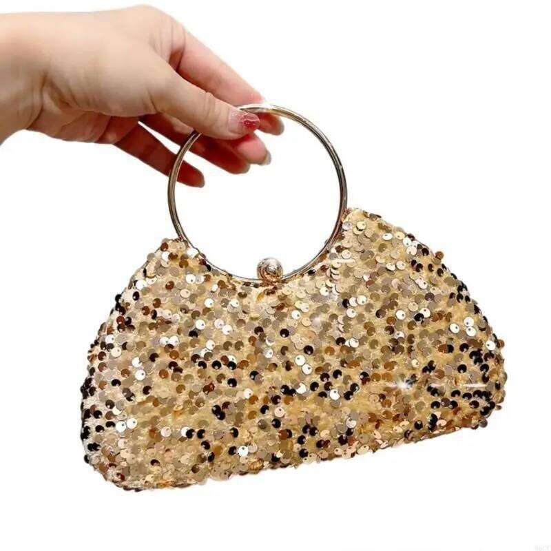 M6cc Trendy Sequined Clutch Bag Ladies Evening Purse For Parties And Dinner