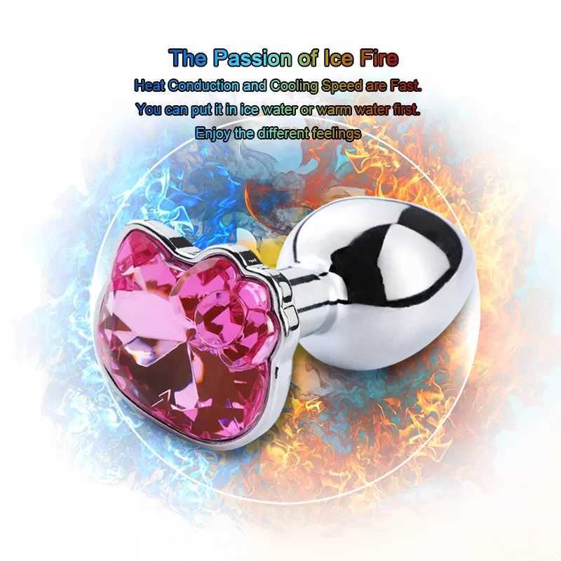 Steel Couples Games Metal Stainless Anal Butt Plug Crystal Hole Kitty Cat Face Bead Masturbator Sex Toys for Men/Women W250624
