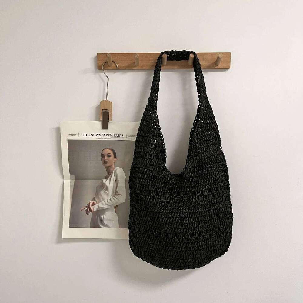 Bohemian Woven Beach Paper Rope Straw Shoulder Bag Summer Crochet Handbag Half Moon Shopper Purse Travel Soft Hobos Bags NEW