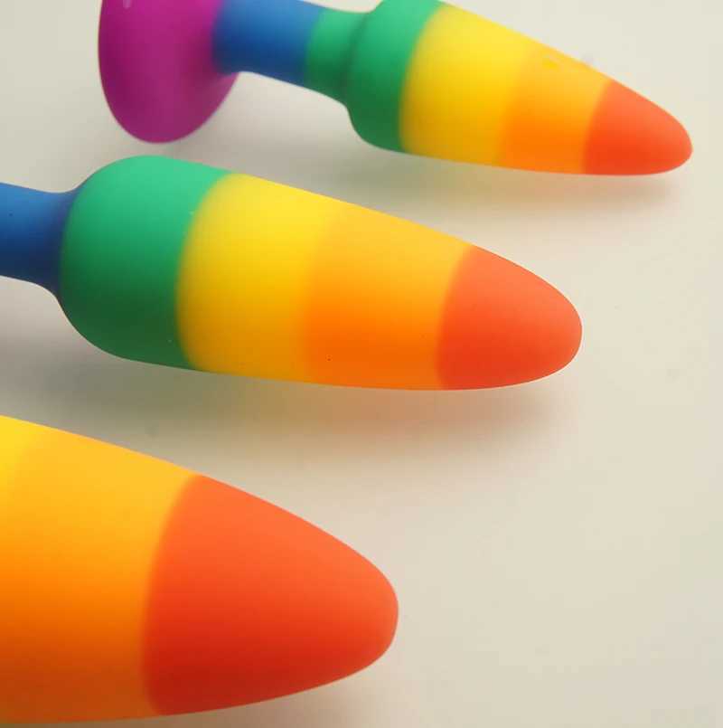Rainbow Colors Butt Plugs Liquid Silicone Anal Plug with Suction Cup Base Sex Toys Anal Plug Buttplug Butplug W250624