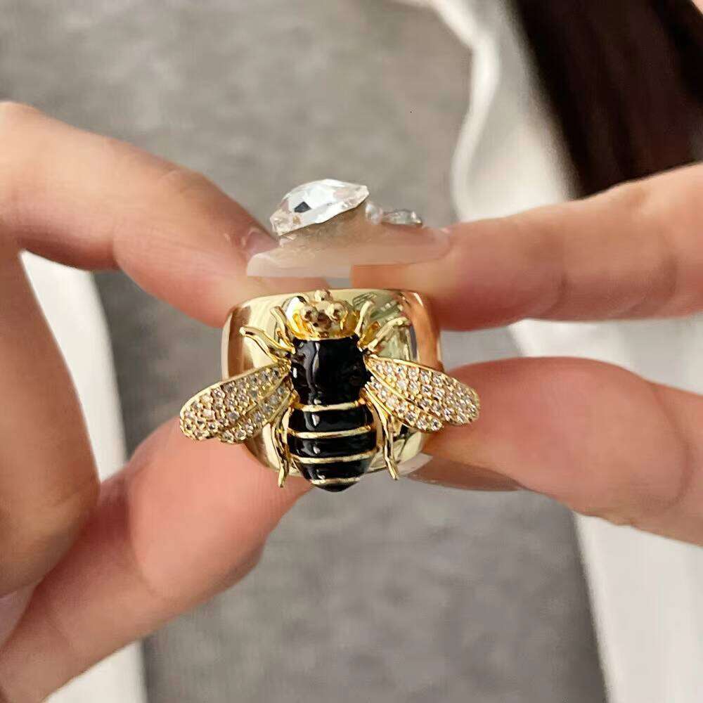 DHcollections Popular Design Micro Pave Zircon Enamel Bee Adjustable Ring Fashion Jewelry