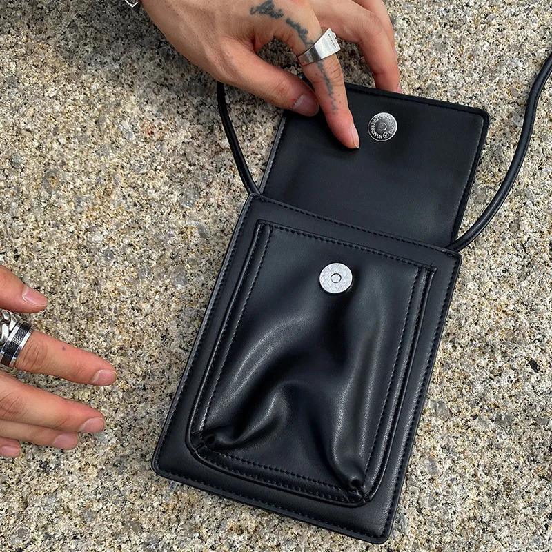 Men Small Crossbody Bag PU Leather Casual Wild Messenger Bags solid color Boys Shoulder Phone Purse Multifunction Handbag 250624