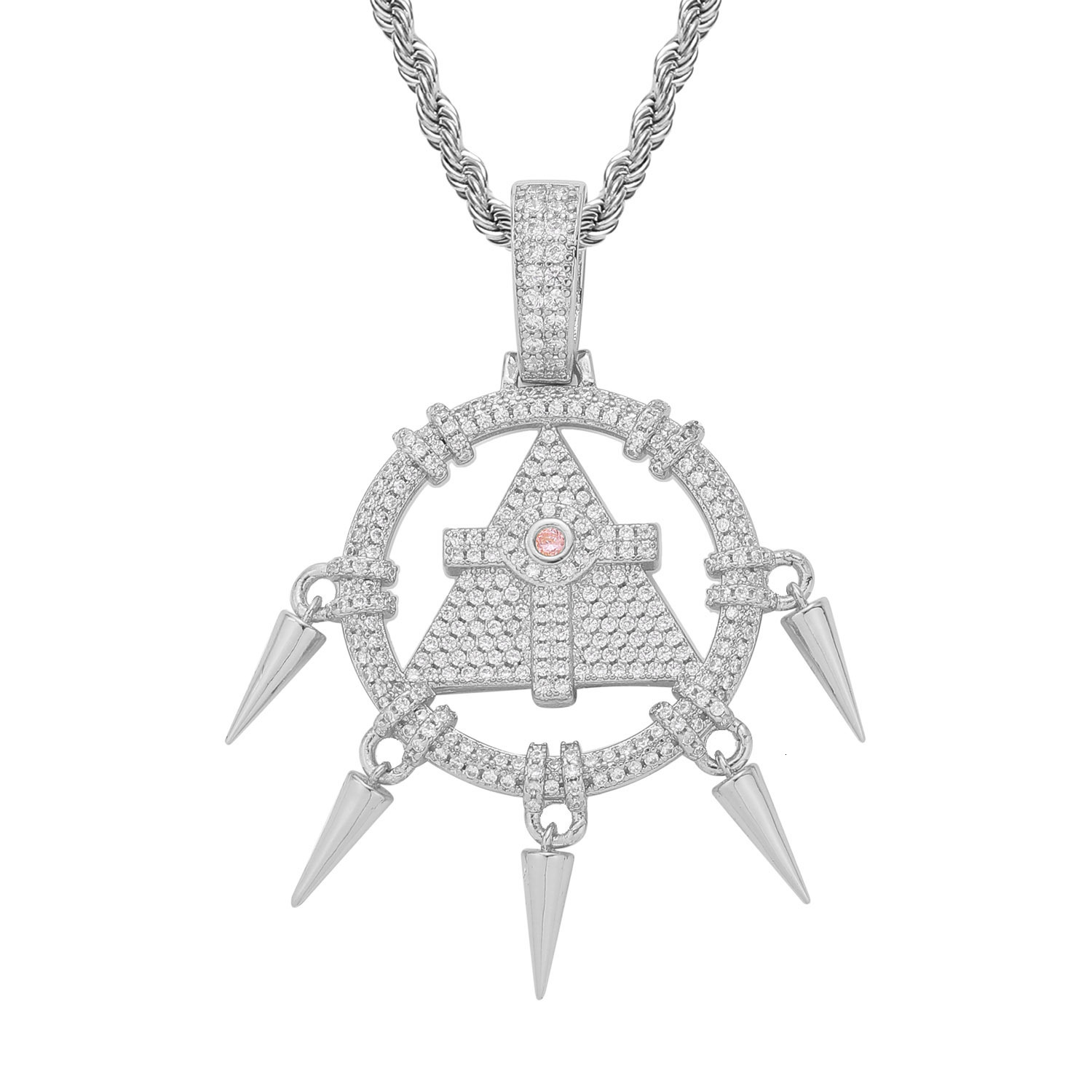 Luxury Moissanite Hip Hop Necklace with Solid Millennium Wisdom Wheel Pendant, Diamond - Studded Round Fringe Fashion Accessory Pass the diamond teste
