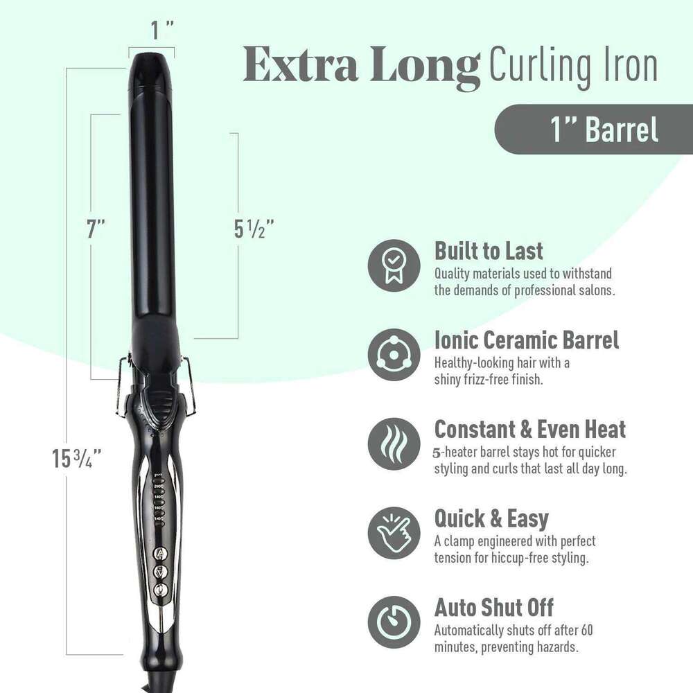 MBHAIR Skinny Ceramic Coating for Hair Long Barrel Curling Iron Instant Heat up to 450F with clamp