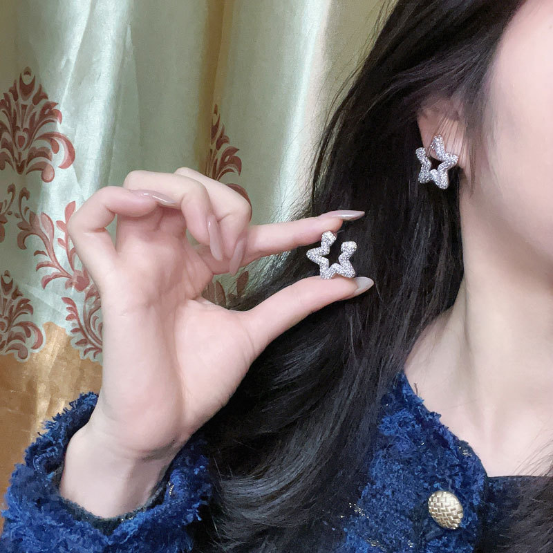 2025 Choucong Korean Ins Top Sell Luxury Jewelry 925 Sterling Silver Pave White 5A Cubic Zircon CZ Diamond Party Elegant Lady Women Star Stud Earring 