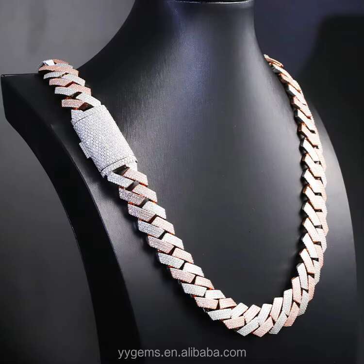 Fashion Chain 20mm Wide Heavy Silver 2 Tone 18k Gold Plated Necklace VVS Moissanite Diamond Cuban Link Chain