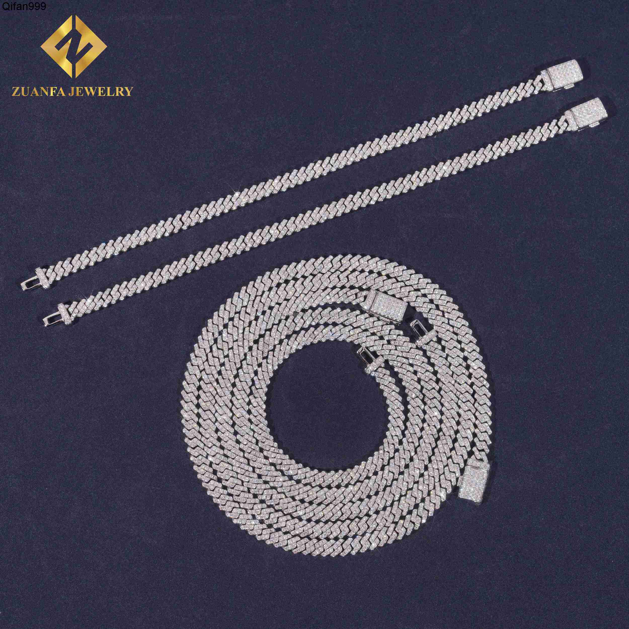 Hot Sale 5mm Width One Row Iced Out Jewelry GRA Certificates Pass Diamond Tester Moissanite Cuban Link Chain Bracelet Set