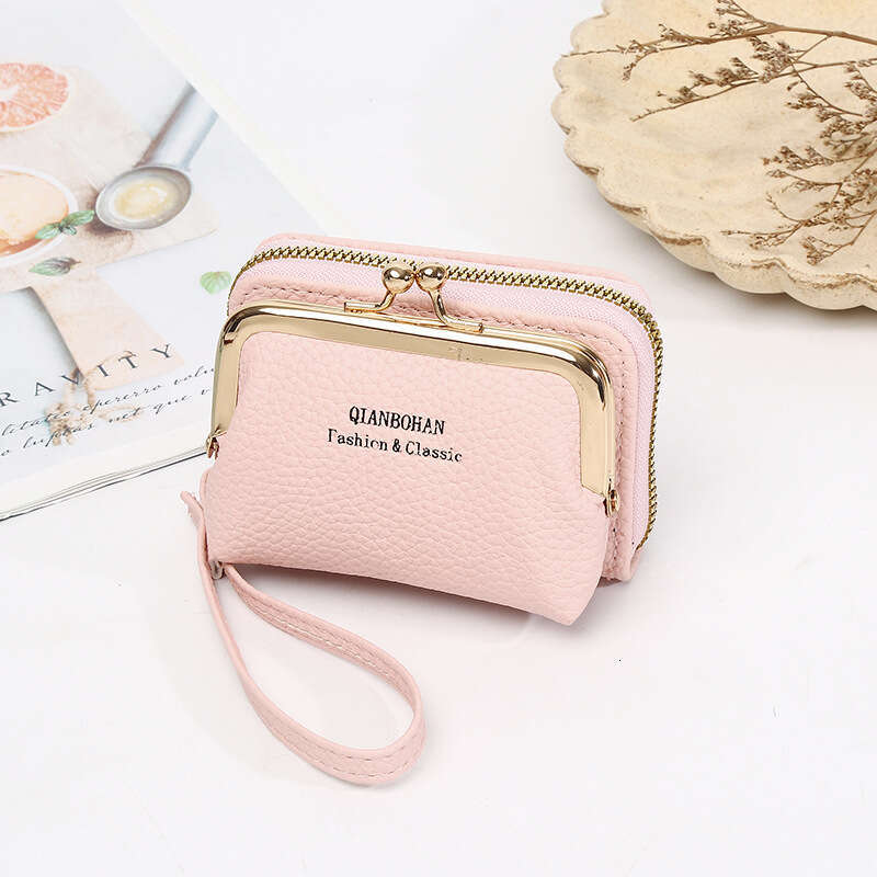 Women's Short Wallet Lychee Pattern Clip Bag Multi-Card Slot Accordion Card Holder Student Coin Purse