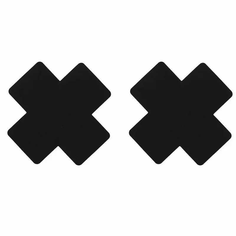 20 Pcs Black Women Cross Shape Self-Adhesive Disposable Satin Nipple Cover Breast Pasties Stickers for Strapless Clothes W250624