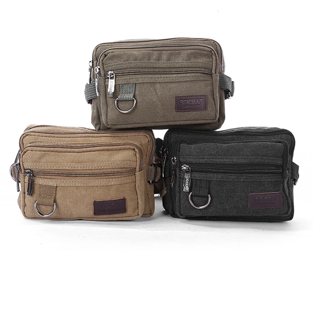 Men Travel Zipper Multi Pocket Belt Fanny Pack Vintage Canvas Large Waist Bag 250624