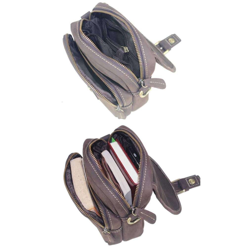 Vintage Crazy Horse Men's Messenger Genuine Leather Shoulder Bag For Man Crossbody Small Sling Casual Bag Brown