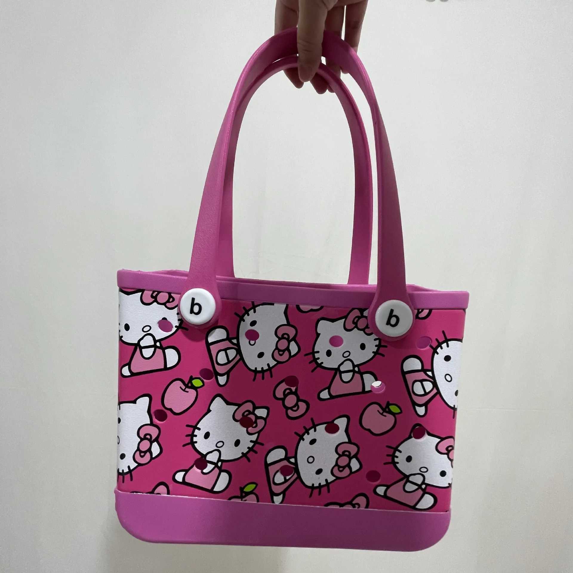 Sanrio Large Hello Kitty Eva Beach Tote Bag Fashion Storage Baskets Summer Rubber Tote Solid Color Jelly Beach Bags Sundries Organizer w250624