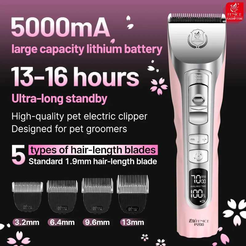 Fenice Sakura Pink Dog Hair Cutting Machine 5000mA Capacity Cordless LCD Screen Pet Dog Grooming Clipper Rechargeable Shaver Set XJ250624
