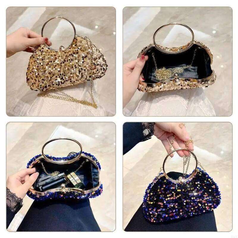 M6cc Trendy Sequined Clutch Bag Ladies Evening Purse For Parties And Dinner