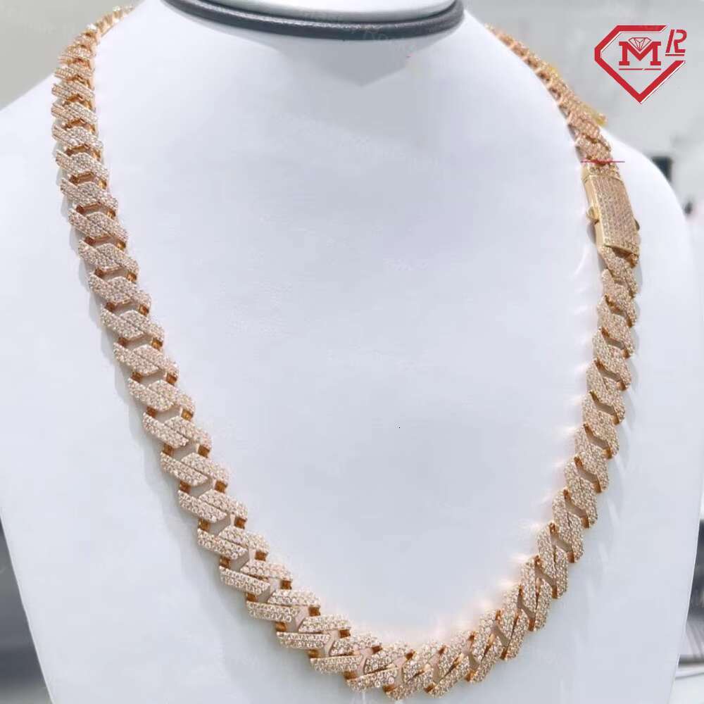 Hiphop Handmade Miami Cuban Link Chain 10mm 925 Sterling Silver Iced Out Moissanite Cuban Link Chain