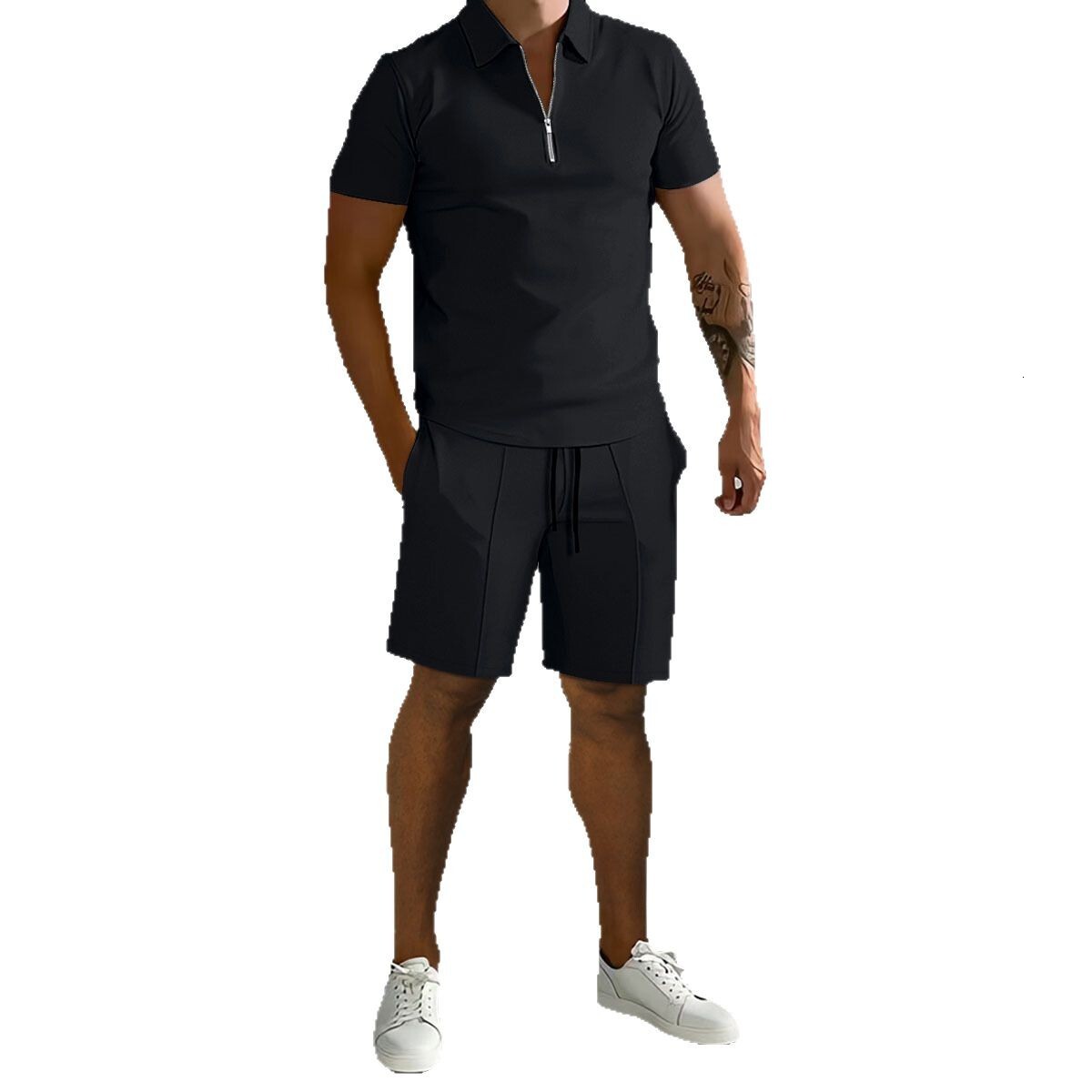 Designer Short-sleeved Men's Polo Shirt, Casual Zipper Short-sleeved Shorts, Sports Women's Suit