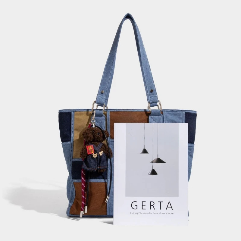 Casual Denim Patchwork Large Capacity Shoulder Bag Allmatch Handbags and Purses Style Tote Sac A Main Femme 250624