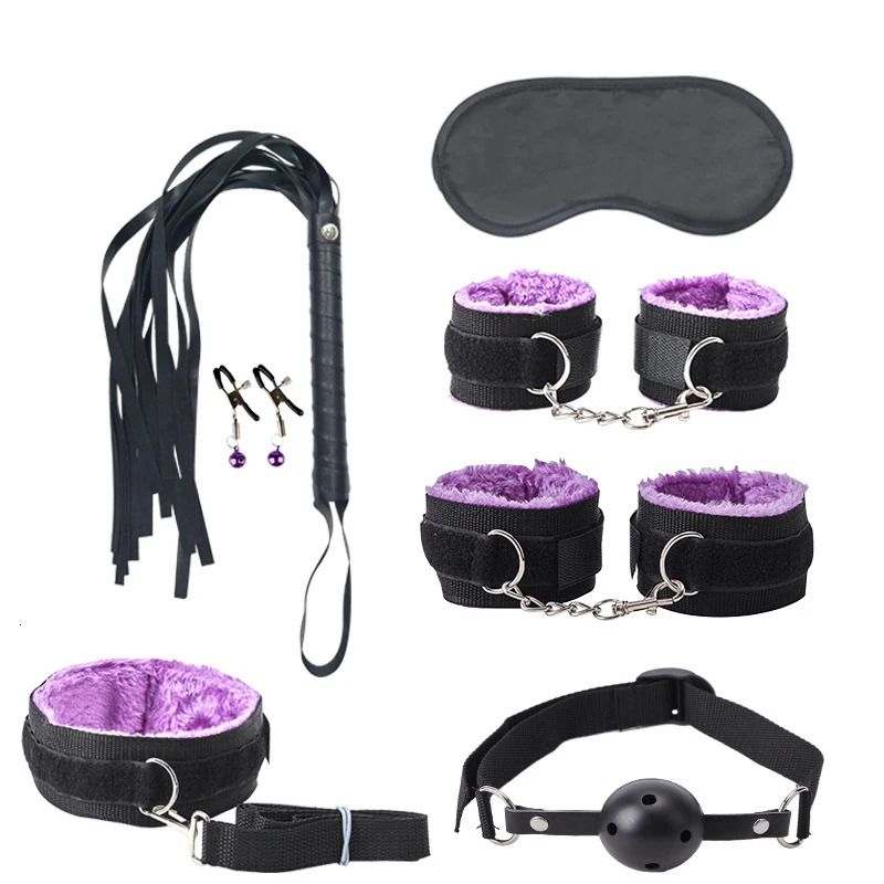 TleMeny Exotic Sex Products For Adults Games Bed Bondage Set BDSM Kits Handcuffs Collar Whip Gag Face Mask Women Couples Sex Toy 250624