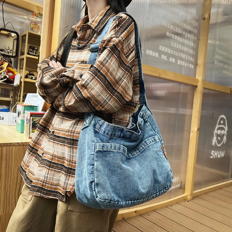 Quality Blue Denim Fabric Crossbody Bags Multipocket Messenger Bag Big Capacity Shoulder Shopper Tote Latest Women Handbag 250624