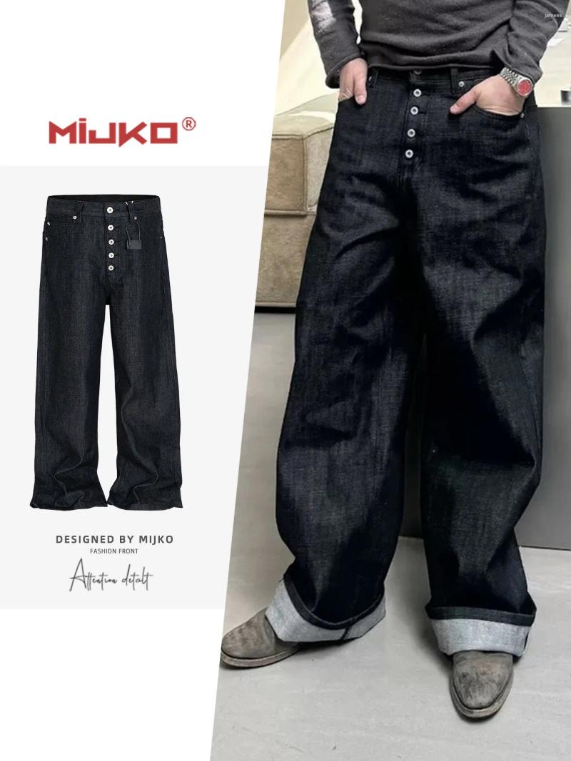 Men's Jeans MIJKO High Street Cleanfit Drak Blue For Men And Women Straight Vintage Casual Denim Trousers ZJ089