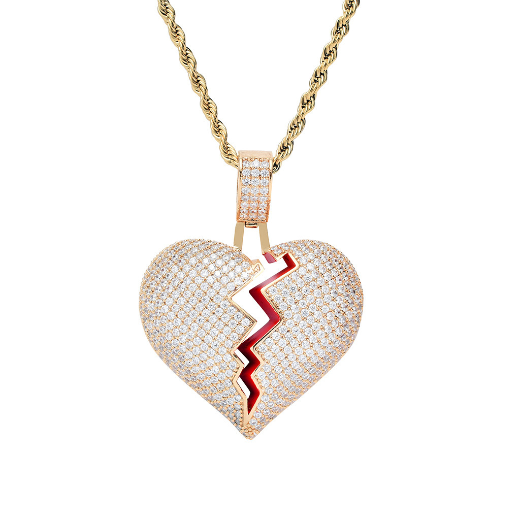 Moissanite Jewelry Swag Heartbreak Pendant Broken Heart Iced Out Hip Hop Necklace For Couples Pass the diamond tester