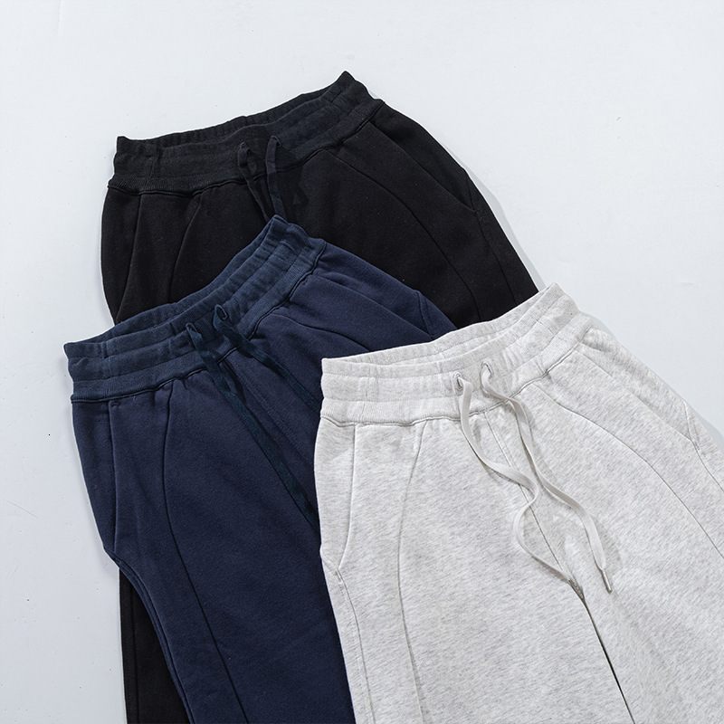 Autumn Winter Fleece Lined Sweatpants Mid-Waist Wide-Leg Casual Versatile Slimming Elastic Waist Straight-Leg Outdoor Warm Sports Pants