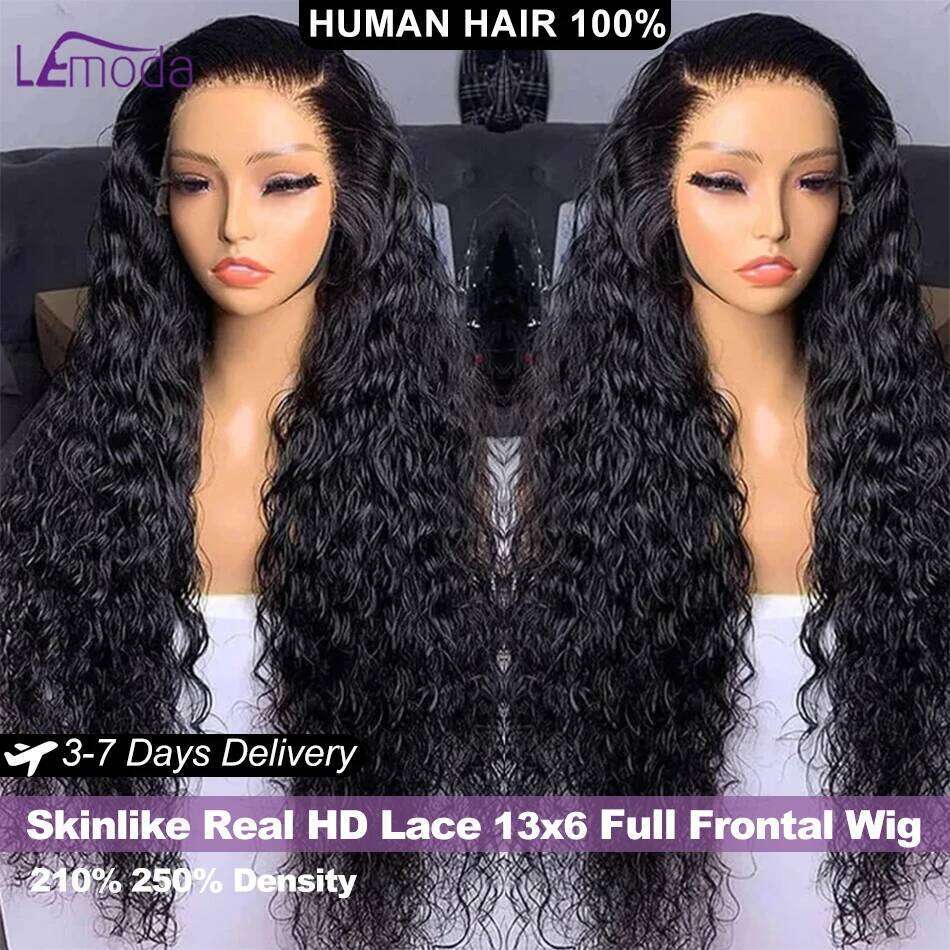 Lemoda 12A Water Wave Lace Virgin Human Hair Wigs 250 Density Skinlike Real HD 13x6 Full Frontal Wig For Women