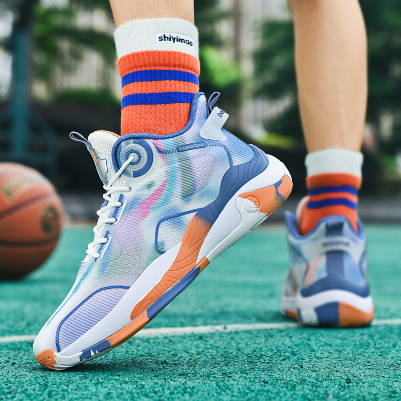 8877-Youth High Top New Style Basketball Shoes Chinese Breathable Non-slip Outdoor Sneakers Fitness Running Training Sneakers