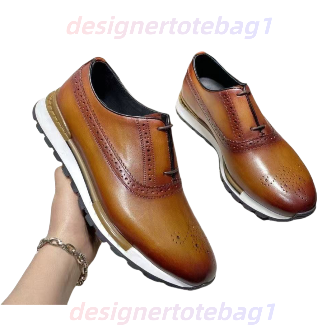 Dress shoes Leather handmade shoes Casual Shoes Ber New Mens Calf Leather Brushed Color Punched Breathable Sports Shoes Fashionable and Trendy Mens Lace Up