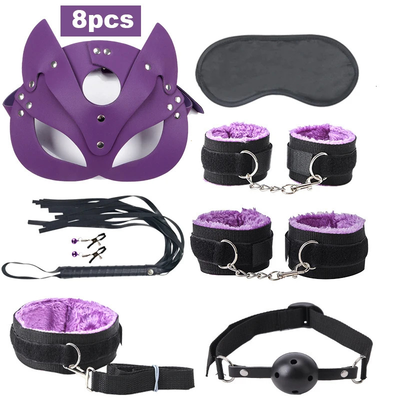 TleMeny Exotic Sex Products For Adults Games Bed Bondage Set BDSM Kits Handcuffs Collar Whip Gag Face Mask Women Couples Sex Toy 250624
