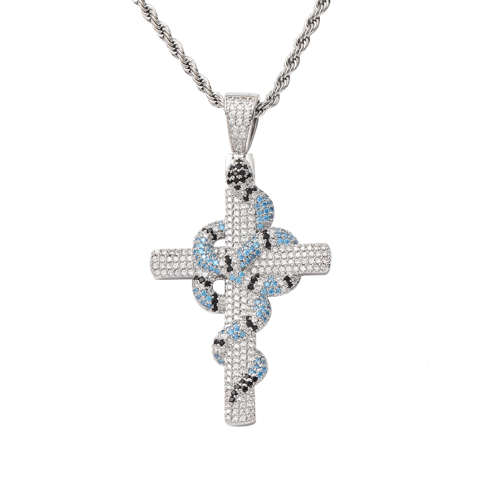 Luxury Moissanite Jewelry Cross Snake Pendant Creative Diamond Studded Hip Hop Accessory Pass the diamond tester